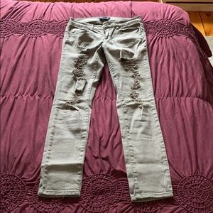 Army green distressed jeans